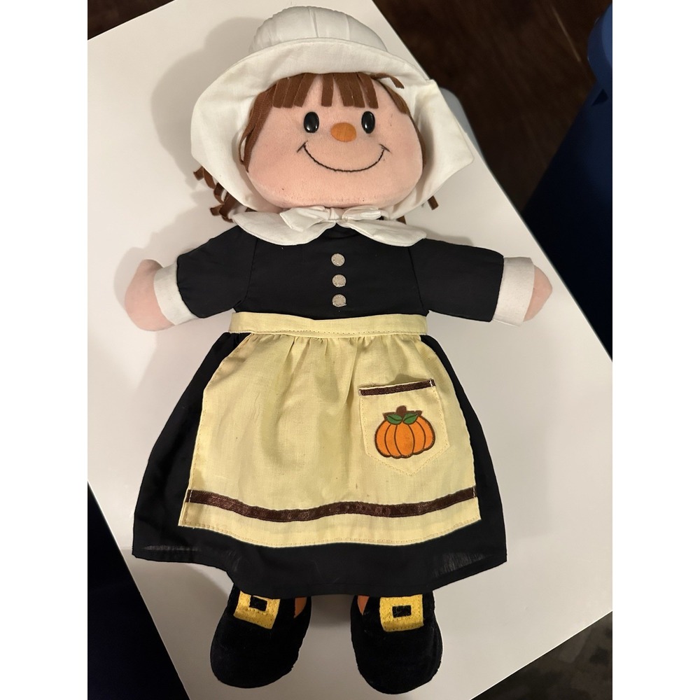 1996 16" Gibson Greetings Thanksgiving plush Pilgrim girl holiday pumpkin